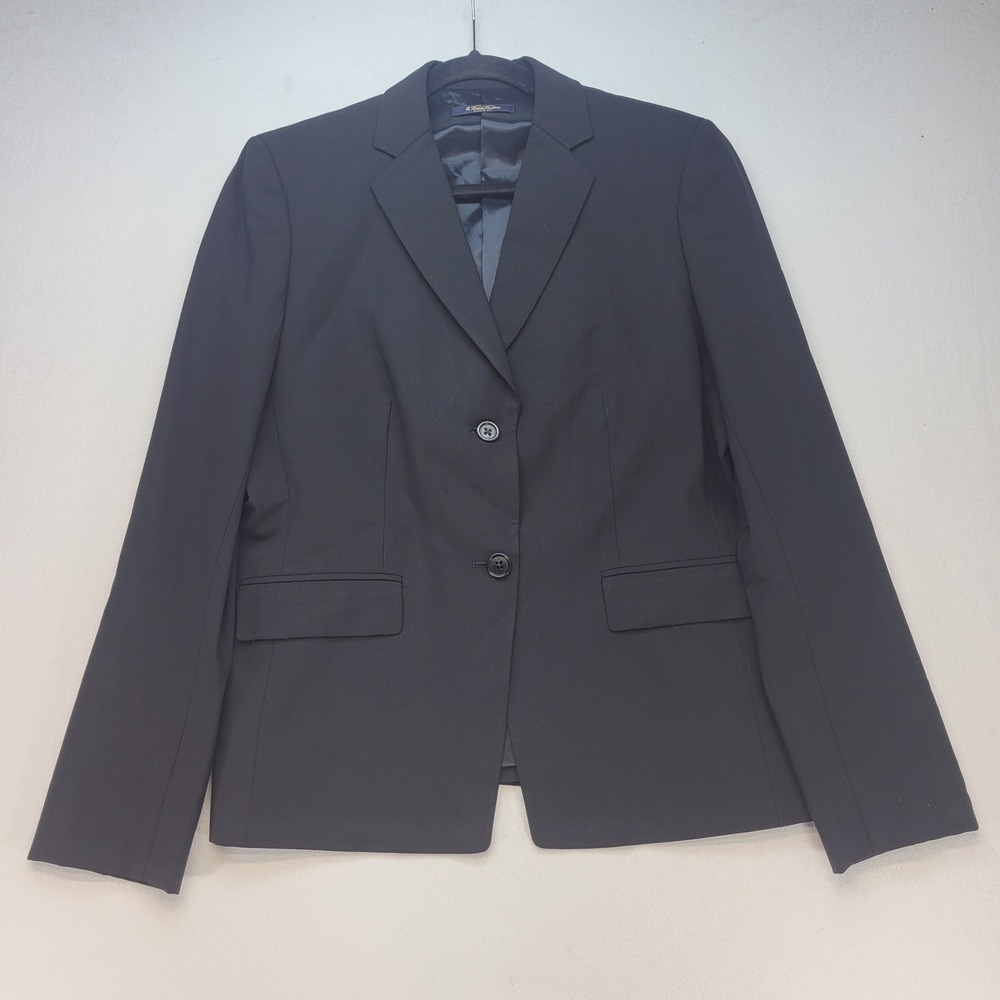 Brooks Brothers Blazer Women 12 Black Classic Wool Blend Two Button Suit Jacket